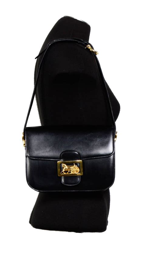 Vintage CELINE Paris Horse Carriage Black Box Flap Bag 